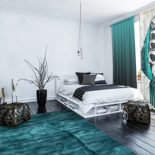 Modern stylish bright bedroom interior