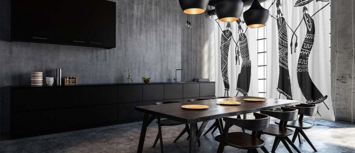 Stylish and elegant dining room interior with design sharing tab